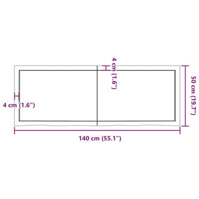 vidaXL Tischplatte 140x50x(2-4) cm Massivholz Eiche Unbehandelt