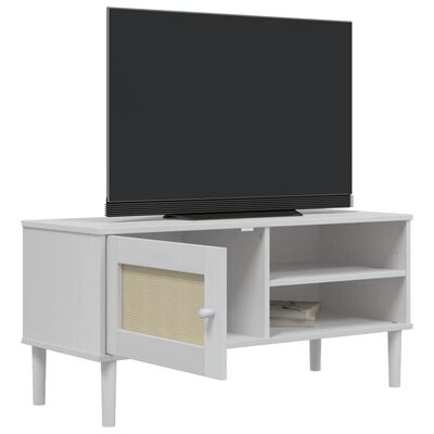 vidaXL TV-Schrank SENJA Rattan-Optik Weiß 106x40x49 cm Kiefernholz