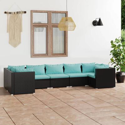 vidaXL 7-tlg. Garten-Lounge-Set mit Kissen Poly Rattan Schwarz