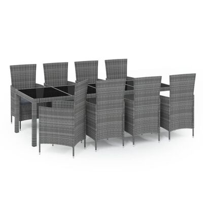 vidaXL 9-tlg. Garten-Essgruppe mit Kissen Poly Rattan Grau