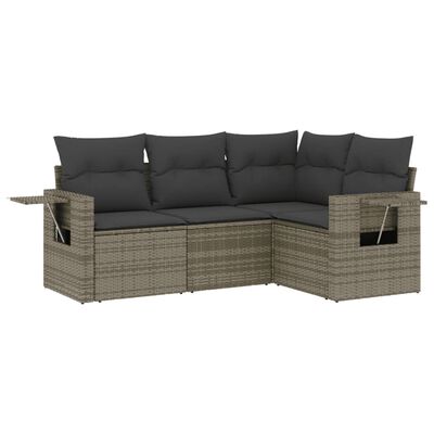 vidaXL 4-tlg. Garten-Sofagarnitur mit Kissen Grau Poly Rattan