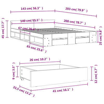 vidaXL Bettgestell mit Schubladen Sonoma-Eiche 140x200cm Holzwerkstoff