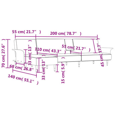 vidaXL Schlafsofa in L-Form Schwarz 279x140x70 cm Samt