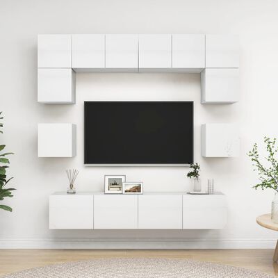 vidaXL 8-tlg. TV-Schrank-Set Hochglanz-Weiß Holzwerkstoff