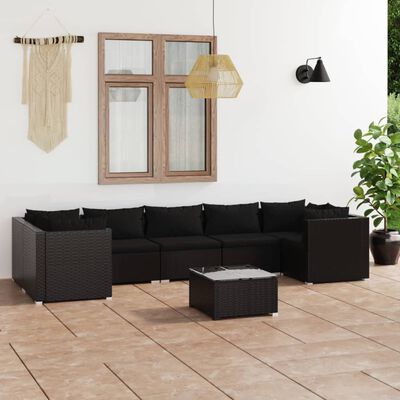 vidaXL 8-tlg. Garten-Lounge-Set mit Kissen Poly Rattan Schwarz