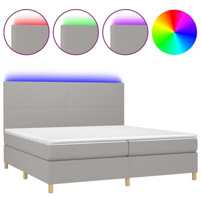 vidaXL Boxspringbett mit Matratze & LED Hellgrau 200x200 cm Stoff