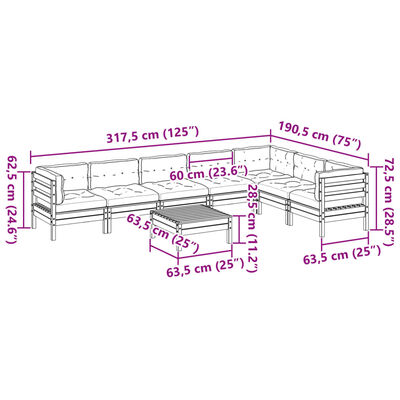 vidaXL 8-tlg. Garten-Sofagarnitur mit Kissen Wachsbraun Kiefernholz