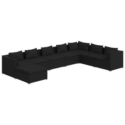 vidaXL 8-tlg. Garten-Lounge-Set mit Kissen Poly Rattan Schwarz