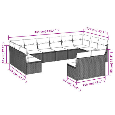 vidaXL 9-tlg. Garten-Sofagarnitur mit Kissen Schwarz Poly Rattan