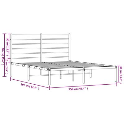 vidaXL Bettgestell mit Kopfteil Metall Schwarz 150x200 cm