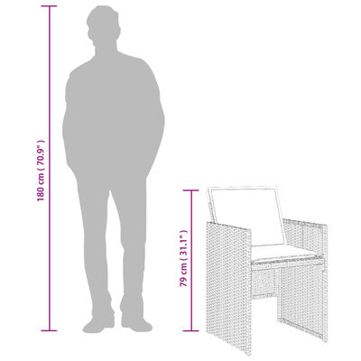 vidaXL 11-tlg. Garten-Essgruppe mit Kissen Grau Poly Rattan