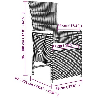 vidaXL 3-tlg. Garten-Essgruppe mit Kissen Grau Poly Rattan