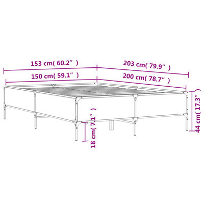 vidaXL Bettgestell Räuchereiche 150x200 cm Holzwerkstoff und Metall