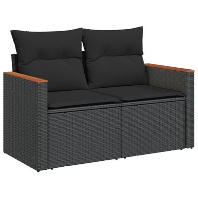 vidaXL 10-tlg. Garten-Sofagarnitur mit Kissen Schwarz Poly Rattan