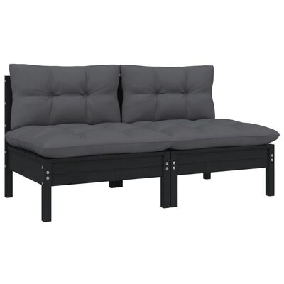 vidaXL 2-Sitzer-Gartensofa mit Kissen Schwarz Massivholz Kiefer