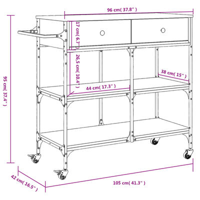 vidaXL Küchenwagen Sonoma-Eiche 105x42x95 cm Holzwerkstoff