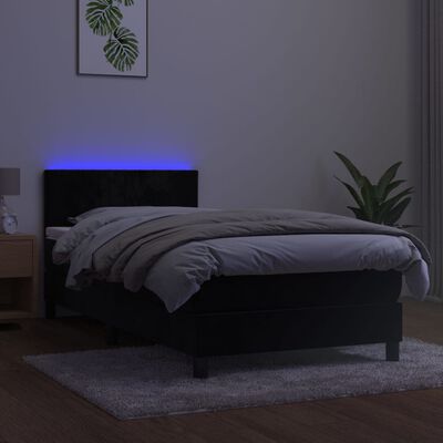 vidaXL Boxspringbett mit Matratze & LED Schwarz 90x190 cm Samt