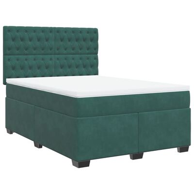 vidaXL Boxspringbett mit Matratze Dunkelgrün 140x190 cm Samt