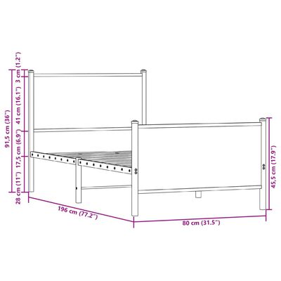 vidaXL Metallbett ohne Matratze Räuchereiche 75x190 cm