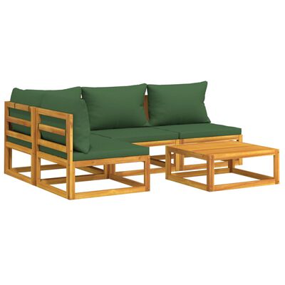 vidaXL 5-tlg. Garten-Lounge-Set mit Grünen Kissen Massivholz