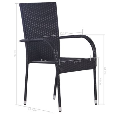 vidaXL 7-tlg. Garten-Essgruppe Poly Rattan Schwarz