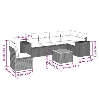 vidaXL 7-tlg. Garten-Sofagarnitur mit Kissen Beige Poly Rattan