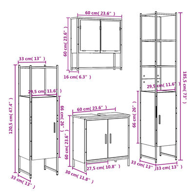 vidaXL 4-tlg. Badmöbel-Set Räuchereiche Holzwerkstoff