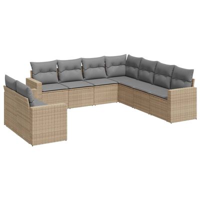 vidaXL 9-tlg. Garten-Sofagarnitur mit Kissen Beige Poly Rattan