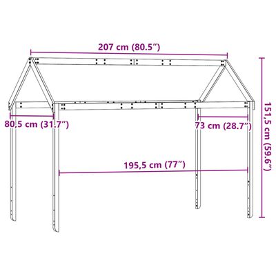 vidaXL Dach für Kinderbett Weiß 207x80,5x151,5 cm Massivholz Kiefer