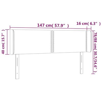 vidaXL LED Kopfteil Grau 147x16x78/88 cm Kunstleder