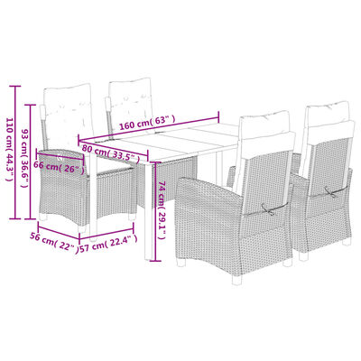 vidaXL 5-tlg. Garten-Essgruppe mit Kissen Beige Poly Rattan