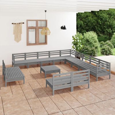 vidaXL 14-tlg. Garten-Lounge-Set Massivholz Kiefer Grau