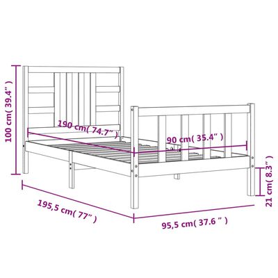 vidaXL Massivholzbett mit Kopfteil Weiß 90x190 cm