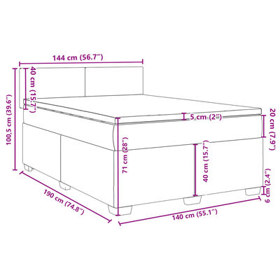 vidaXL Boxspringbett mit Matratze Dunkelgrau 140x190 cm Samt