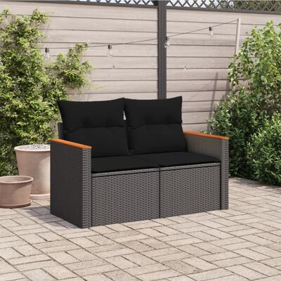 vidaXL Gartensofa mit Kissen 2-Sitzer Beige Poly Rattan