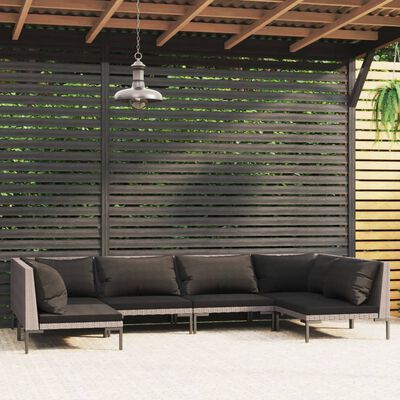 vidaXL 6-tlg. Garten-Lounge-Set mit Kissen Poly Rattan Dunkelgrau