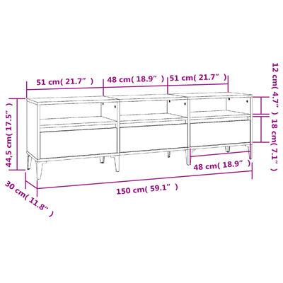 vidaXL TV-Schrank Hochglanz-Weiß 150x30x44,5 cm Holzwerkstoff