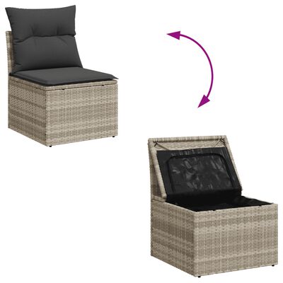 vidaXL 6-tlg. Garten-Sofagarnitur mit Kissen Hellgrau Poly Rattan