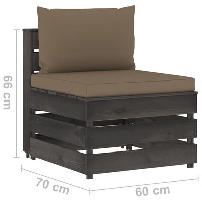 vidaXL 3-Sitzer Outdoor-Sofa mit Kissen Grau Imprägniertes Kiefernholz