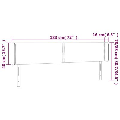 vidaXL Kopfteil mit Ohren Dunkelgrau 183x16x78/88 cm Samt