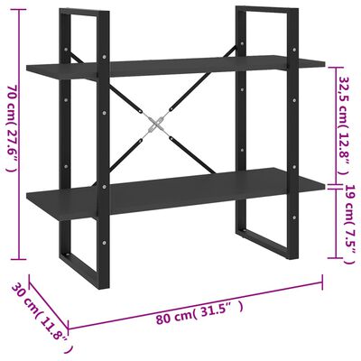 vidaXL Bücherregal 2 Fächer Grau 80x30x70 cm Holzwerkstoff