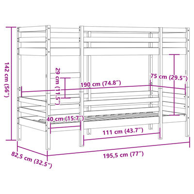 vidaXL Etagenbett Weiß 75x190 cm Massivholz Kiefer