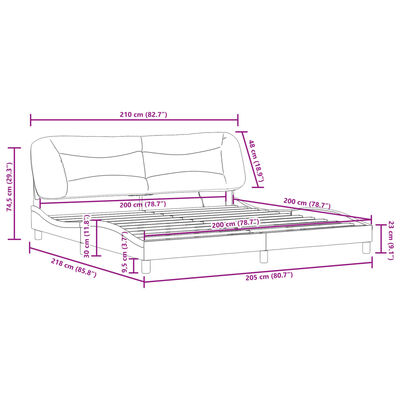 vidaXL Bettgestell mit LED Dunkelgrau 200x200 cm Stoff