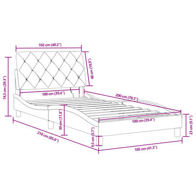 vidaXL Bettgestell mit LED-Leuchten Blau 100x200 cm Samt