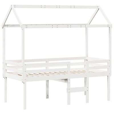 vidaXL Hochbett mit Dach Weiß 75x190 cm Massivholz Kiefer