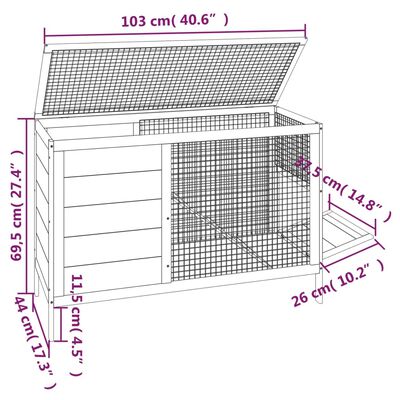 vidaXL Kaninchenstall Braun 103x44x69,5 cm Massivholz Kiefer