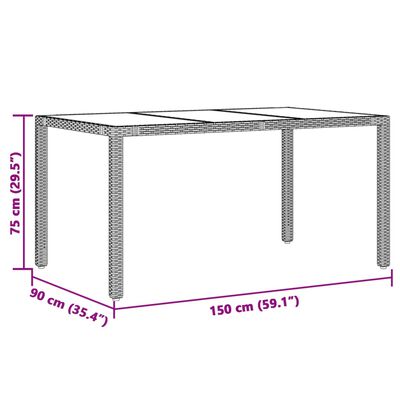 vidaXL Gartentisch mit Glasplatte Grau 150x90x75 cm Poly Rattan