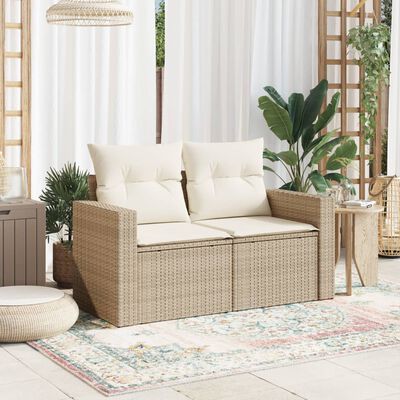 vidaXL Gartensofa mit Kissen 2-Sitzer Beige Poly Rattan