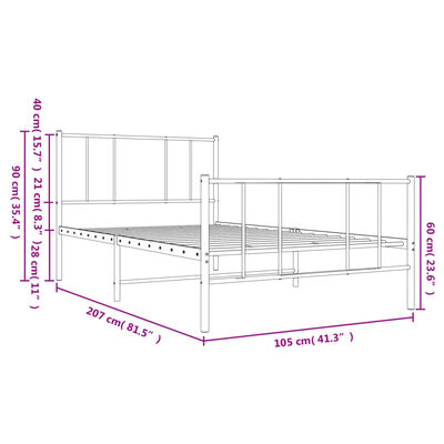 vidaXL Bettgestell mit Kopf- und Fußteil Metall Weiß 100x200 cm