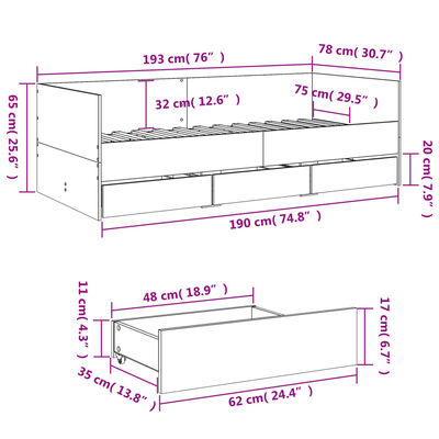 vidaXL Tagesbett mit Schubladen ohne Matratze 75x190 cm